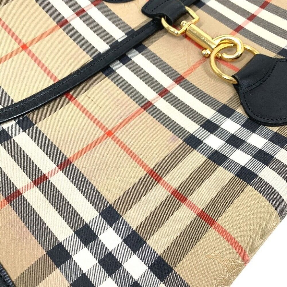 Authentic BURBERRY Check Document Pouch Clutch bag Canvas/Leather Beige - Picture 10 of 16